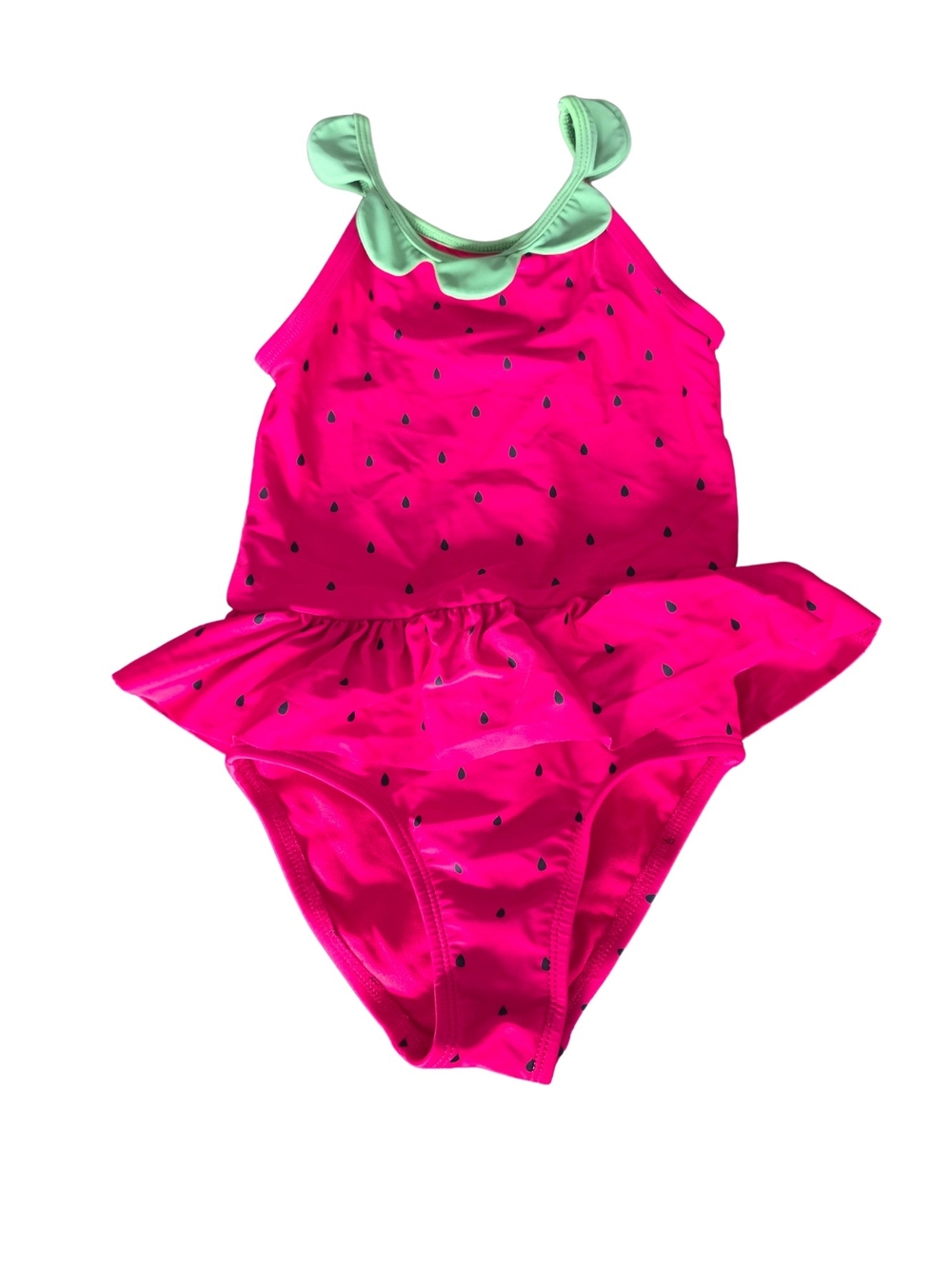 Gymboree Bright Red Strawberry One-Piece Swimsuit with Green Ruffle and Skirt